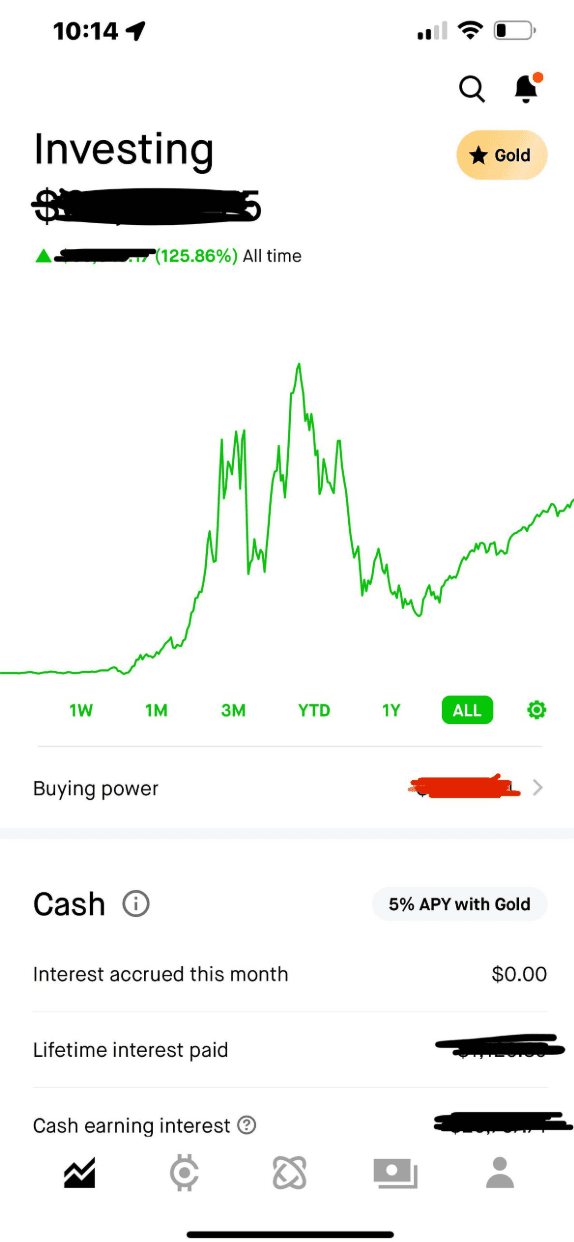 Brokerage portfolio view from a college student building toward tuition